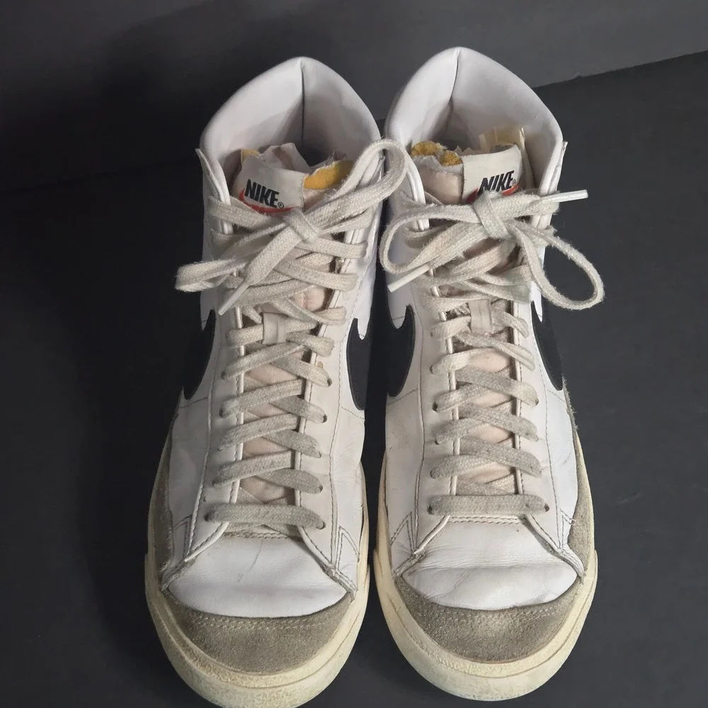 Nike Blazer Mid 77 Vintage White Black Sneakers Men's 8 BQ6806-100 High Top